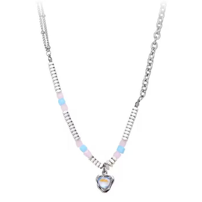 Wholesale Stitching Moonstone Heart Pendant Necklaces